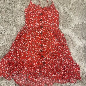Red Floral Button-Down Dress